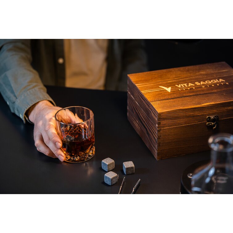 Vita Saggia Whiskey Stones Gift Set In Wooden Box, Includes 2 Glasses, 8  Granite Whiskey Ice Stones, 2 Coasters, Travel Pouch, And A Tong & Reviews