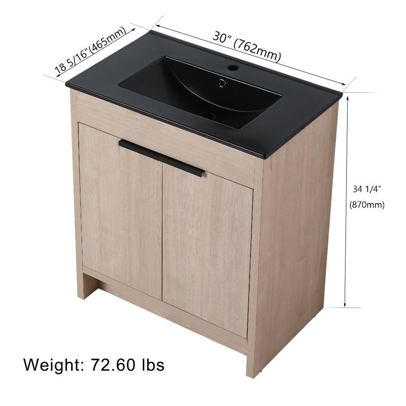 30'' Single Bathroom Vanity with Manufactured Wood Top, Black