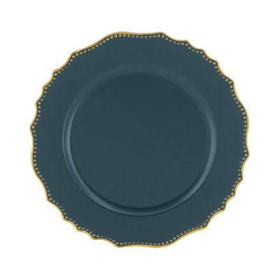 Set Of 4 D13" Plastic Plate-Teal/Gold