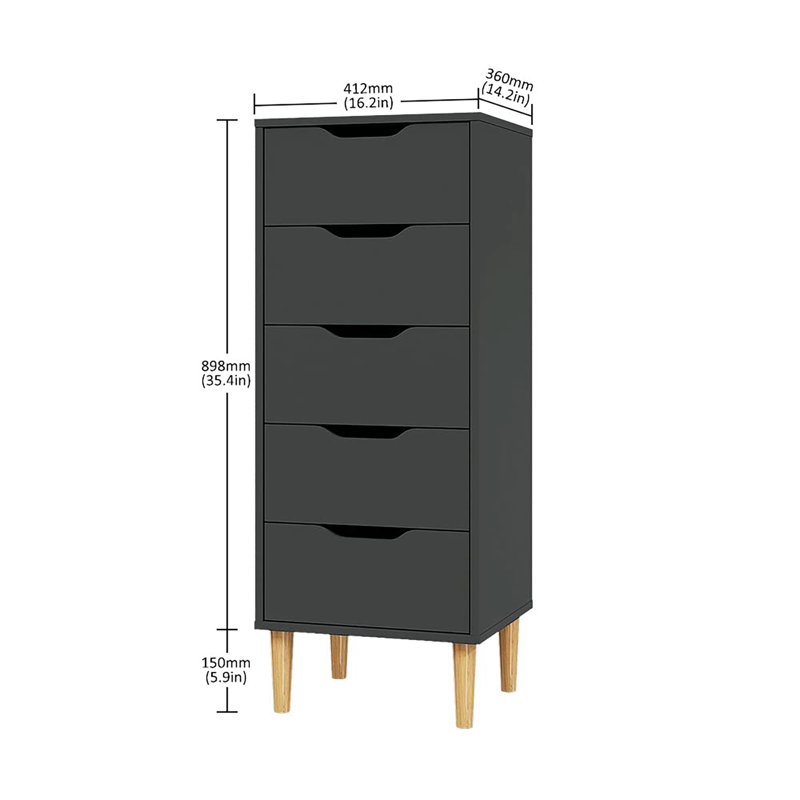 41.2cm W 5 - Drawer Chest of Drawers, Grey