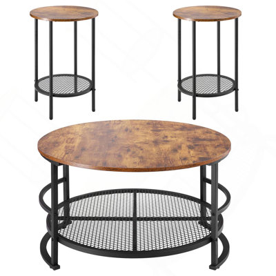 Ensemble de 3 tables basses rondes, table de salon industrielle de 31,5 po avec 2 tables d'appoint de bout, ensemble de tables basses et de tables de bout faciles à assembler avec pieds en métal, pour le bureau, le salon et l'appartement