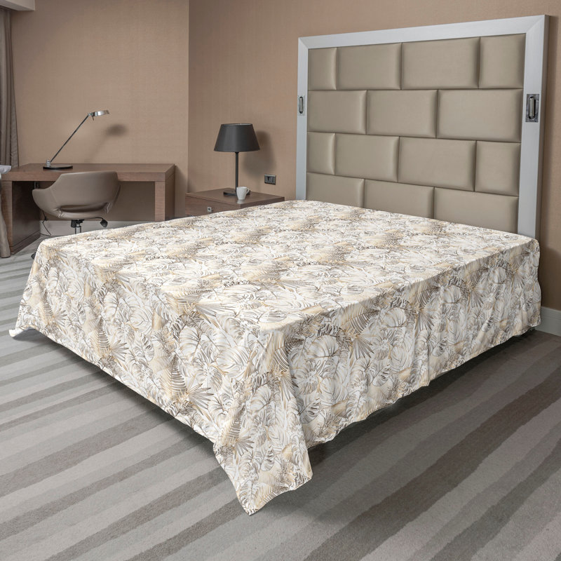 Drap-housse à motif floral Ambesonne, Blanc / motif floral cacao et coquille d'œuf, Drap plat pour très grand lit californien