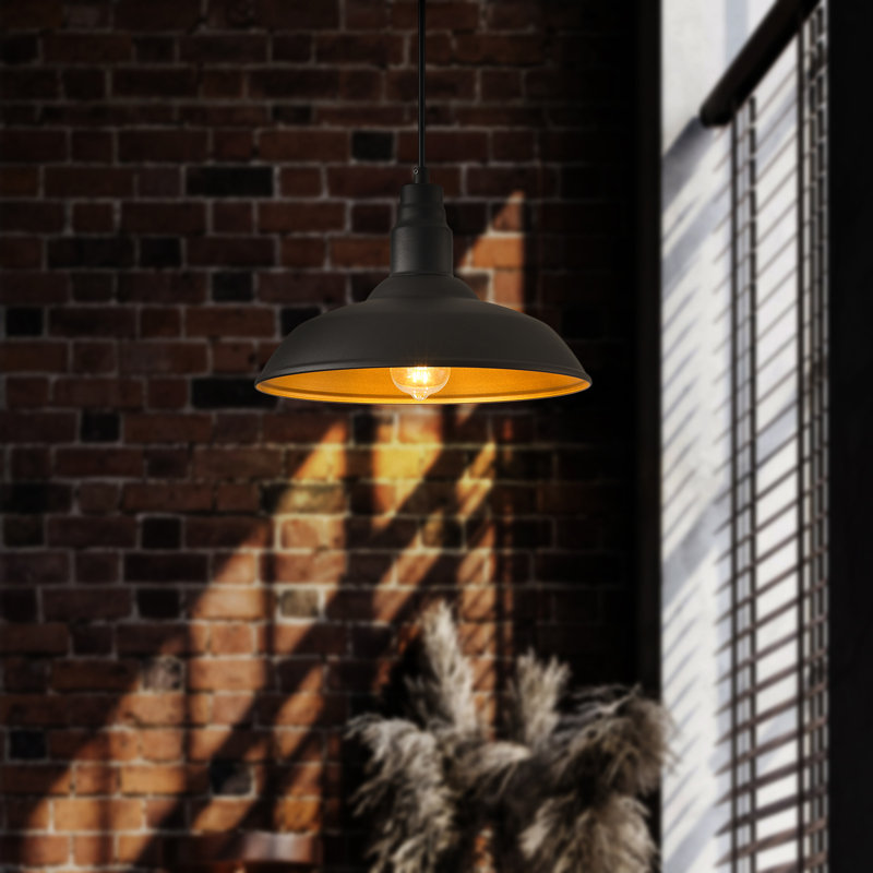  14" Farmhouse Barn Pendant Light, Matte Black Adjustable Exterior Hanging Light For Kitchen & Outdoor