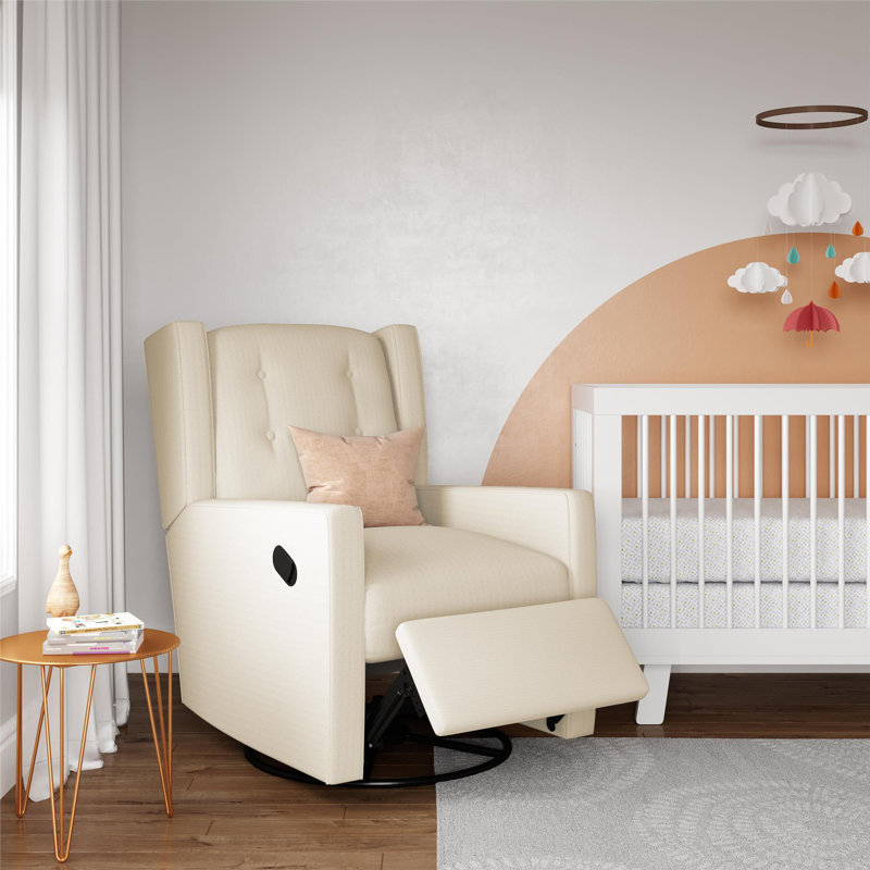 Hudak Swivel Reclining Glider, White Linen Blend