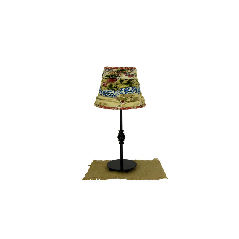 Black Metal Accent Lamp with Multi-colored Rag Shade