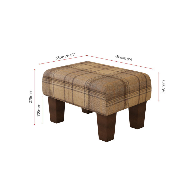 Tartan Material Large Footstools Tartan - Cream - Wood Contemporary Leg, Mahogany