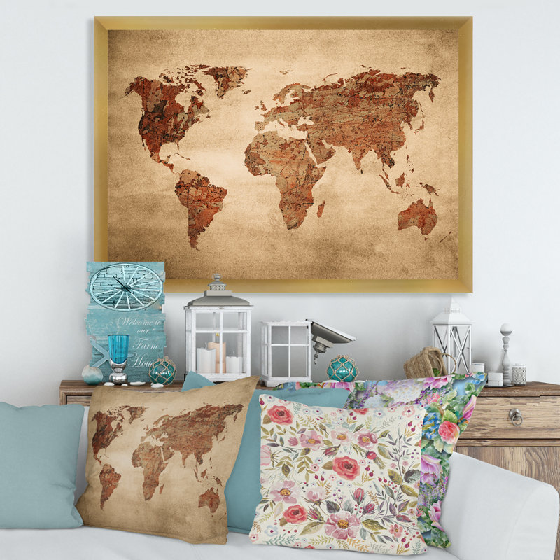 Ancienne carte du monde VII - reproduction d'art sur toile, H 30 po x l 40 po x 1,5 po, Doré