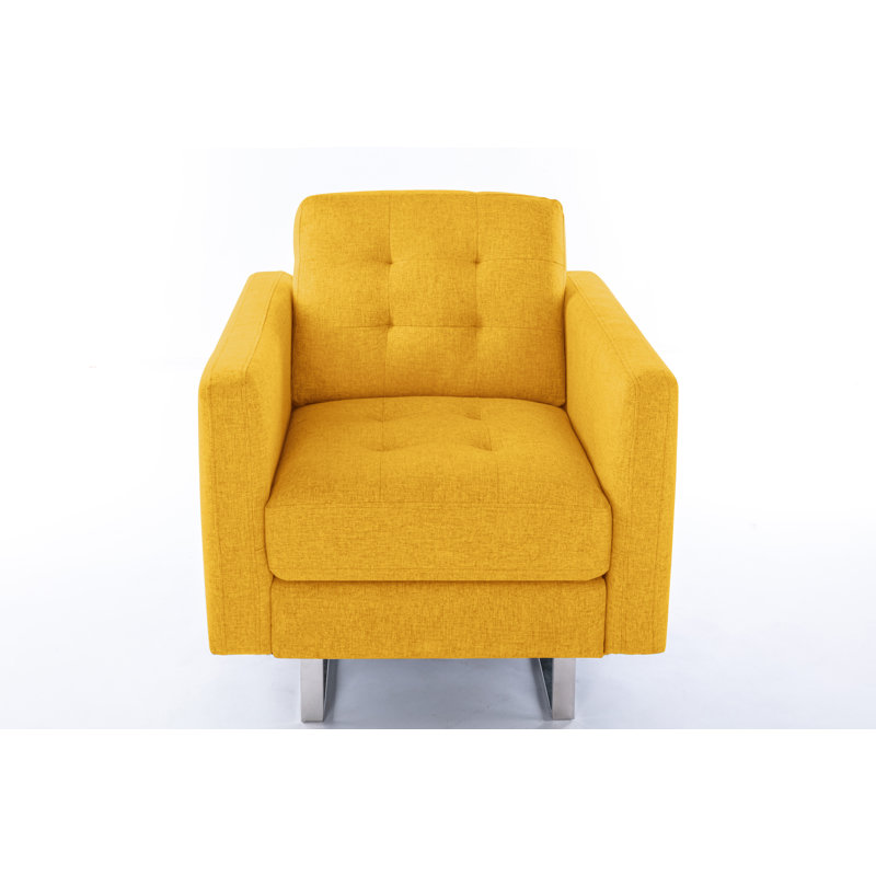 Tufted Linen Armchair, Yellow