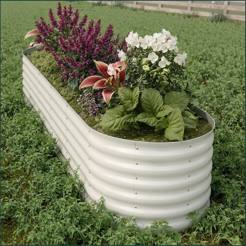 Metal Raised Garden Extension Kit, 45.7 H × 243.8 W × 61 D (cm), Beige