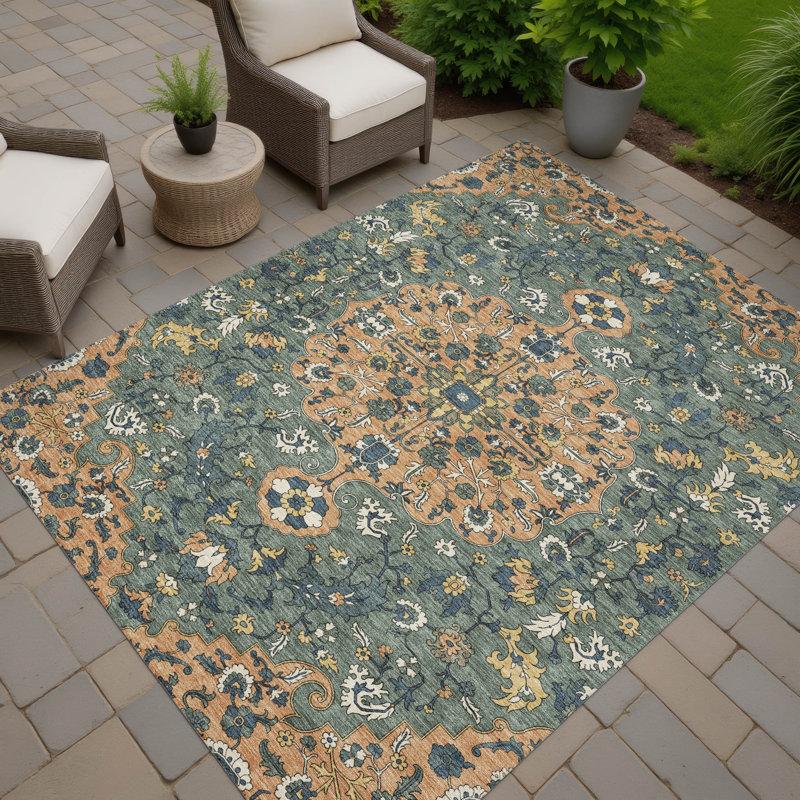 Machine Washable Indoor/Outdoor Chantille ACN2463 Traditional Rug, 9' x 12', Copper