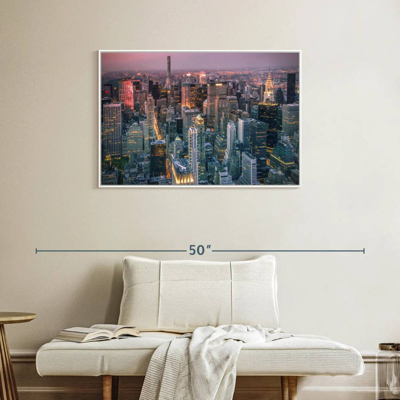 Lumières du paysage urbain de New York, 37 po x 25 po, Cadre flottant blanc