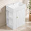 Meuble-lavabo autoportant de 20 po avec lavabo en céramique, porte à motif de losanges, poignée dorée, tablettes de rangement latérales, barre à serviettes, panneau de fibres à densité moyenne, assemblage requis-1837492181