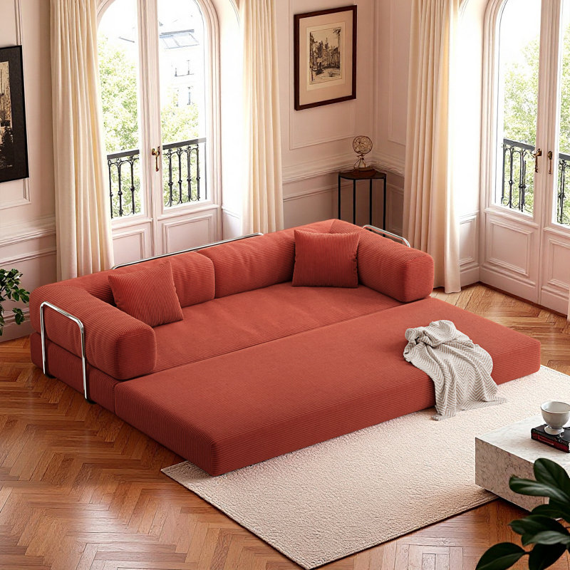 Canapé-lit convertible 5-en-1 - aucun assemblage requis, canapé-lit surdimensionné de 78,7 po, canapé sans cadre sans cadre et housses en velours côtelé lavables amovibles, comprend 2 coussins, orange