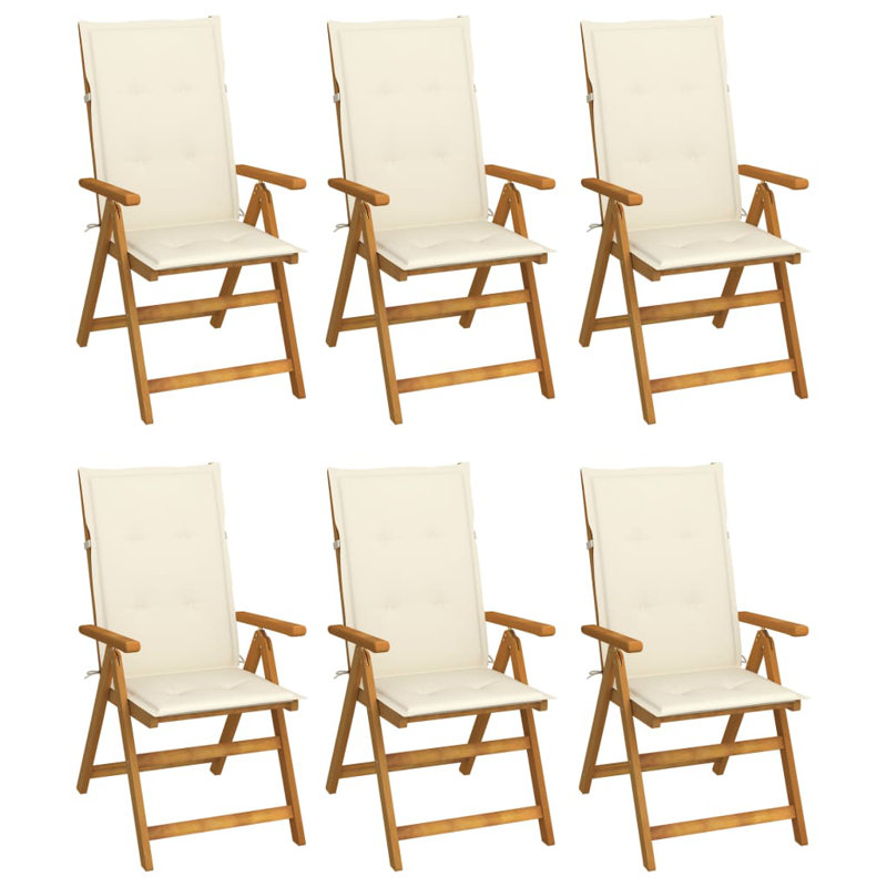 Chaise de patio avec coussins en bois d'acacia massif, 47.2" x 19.7" x 1.2", Cream, 6