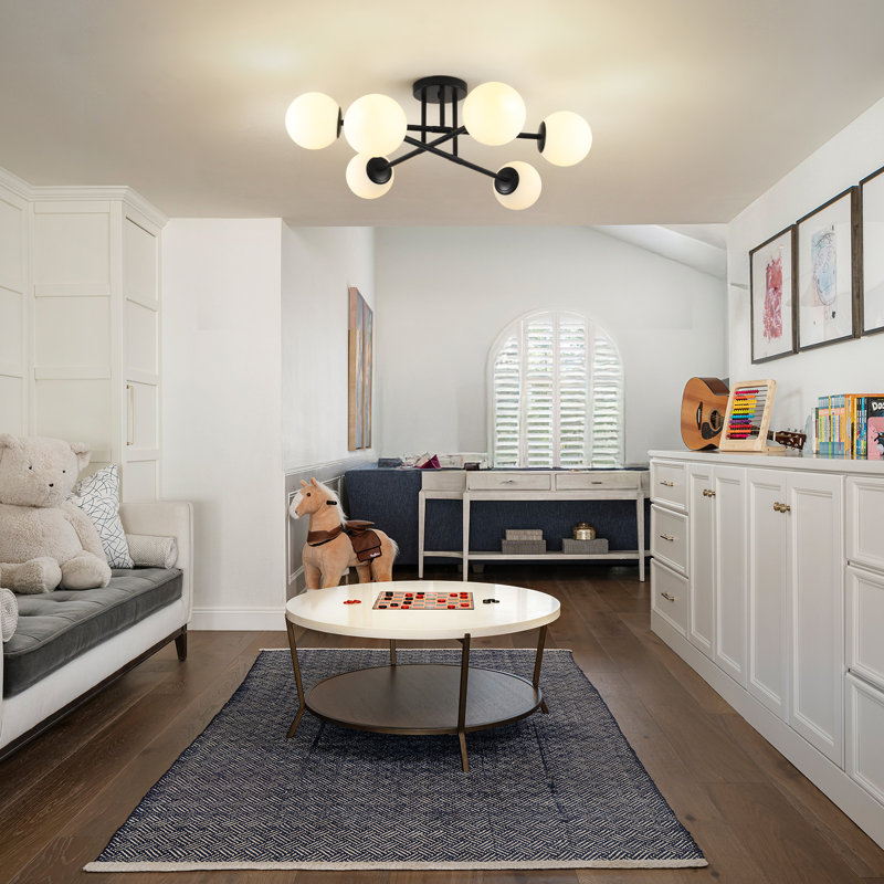 Semi Flush Mount Ceiling Light Fixture, 6 Lights Modern Sputnik Chandelier Ceiling Lamp With E26 Bulb Base, Light Fixtures Ceiling Mount For Bedroom Kitchen Living Room Hallway