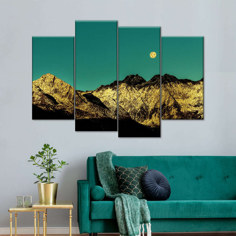 «Mountain Golden Mountain Range» sur toile, reproduction de 4 pièces, H 43 po x l 27 po