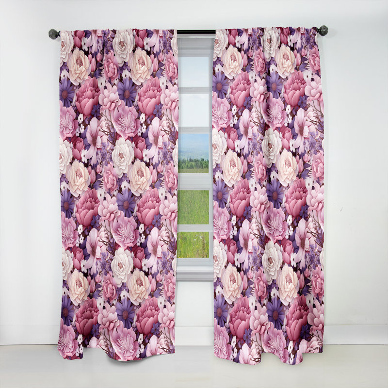 Paire de rideaux en velours à motif floral Sprintime, L 52 po x L 63 po