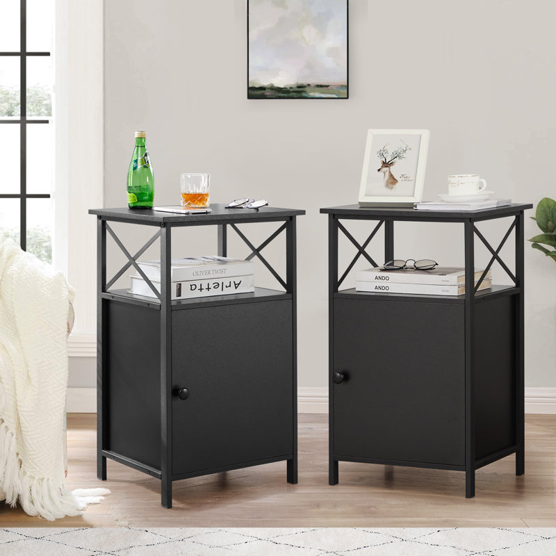 Blevens 16'' W Metal Nightstand, Set of 2, Black 1