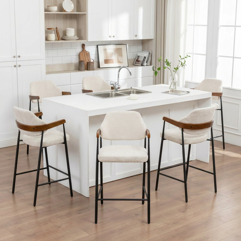 Tabouret de comptoir rembourré avec accoudoirs Devane, Beige