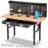Workbenches for Garage Work Bench with Wheels 60 Inch Adjustable Rubber Wood Top Garage Workbench with Drawers, Pegboard, Power Outlets