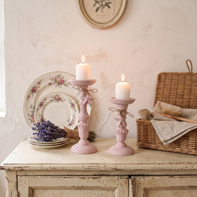 Starfish Candle Holder Set of 2, Coastal Pillar Candlestick with Twine Bow for Mantel or Tabletop