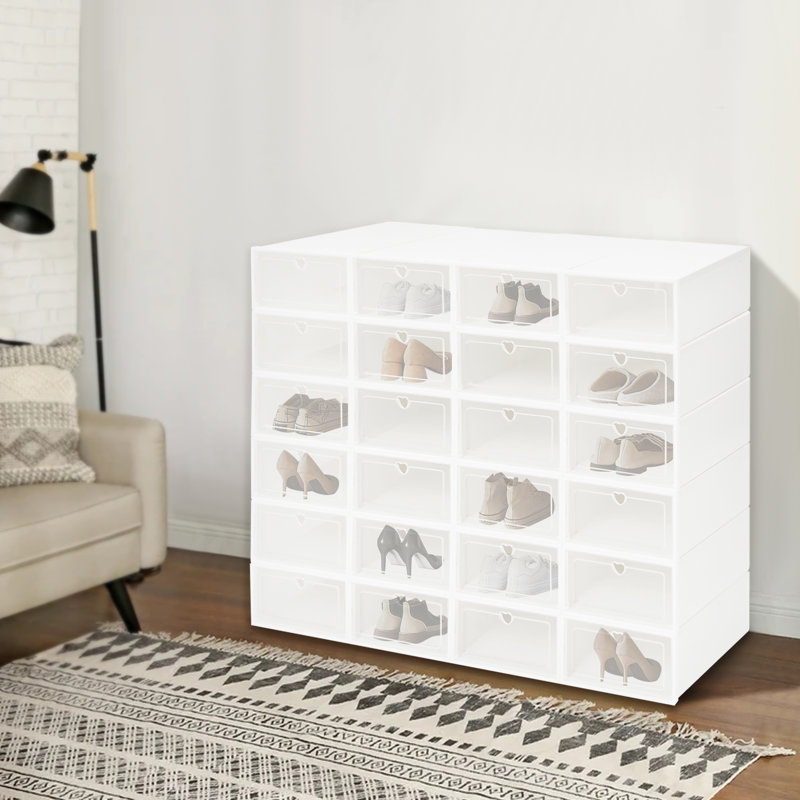 24 Pair Stackable Shoe Storage Box, White