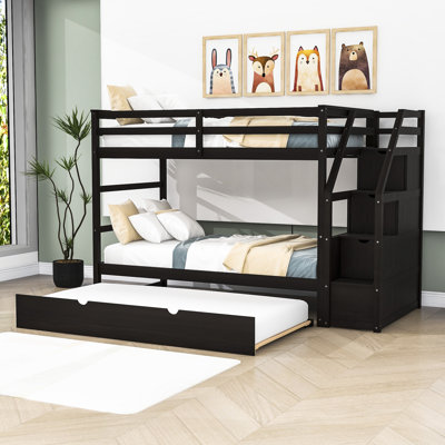 Kachig Twin Over Twin Wood Bunk Bed with Staircase