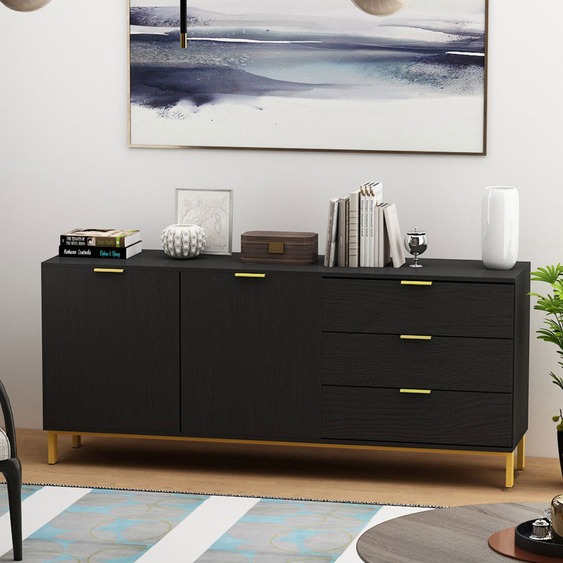 Buffet à 3 tiroirs 62,9 po Lavaine, Noir