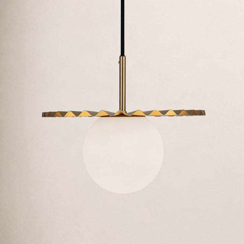 Carletta 1 - Light Single Pendant, 9.63" H x 11.88" W x 11.88" D, Brushed Gold/Opal Matte Glass