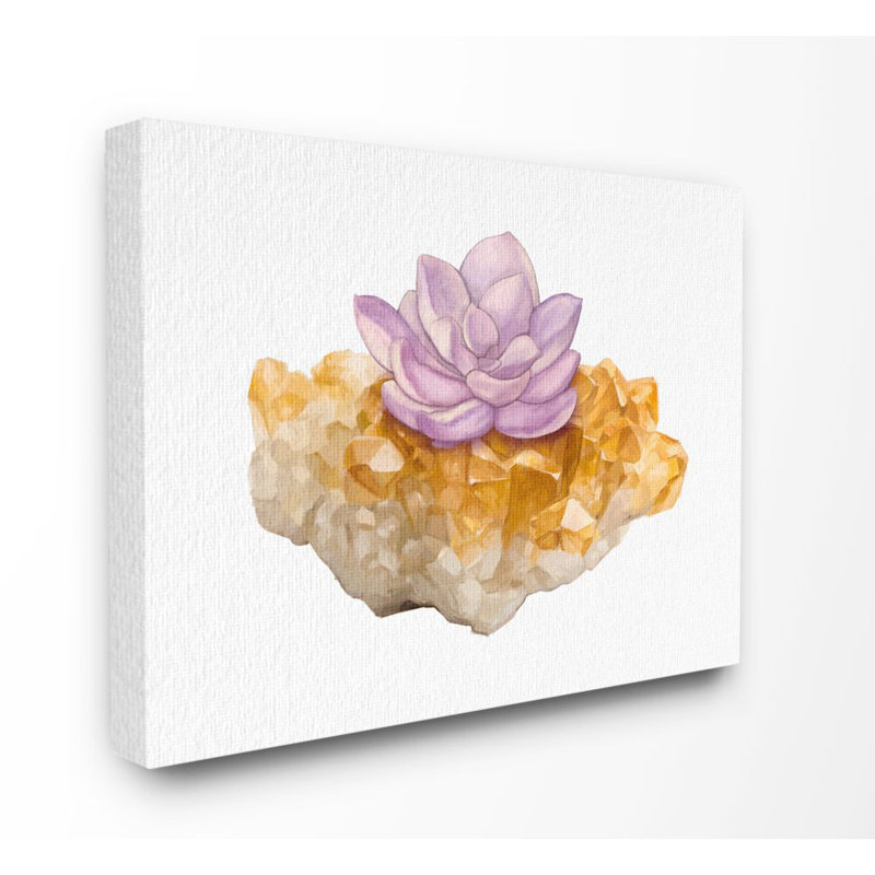 « succulent crystal fleur mauve orange, peinture à l’aquarelle », impression sur toile, Toile tendue, H 24 po x l 30 po