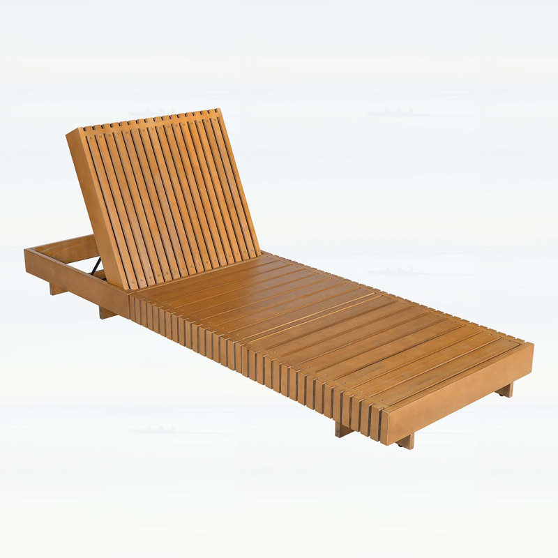Chaise longue d'extérieur avec dossier réglable à 6 positions, bois d'acacia, finition teck rustique