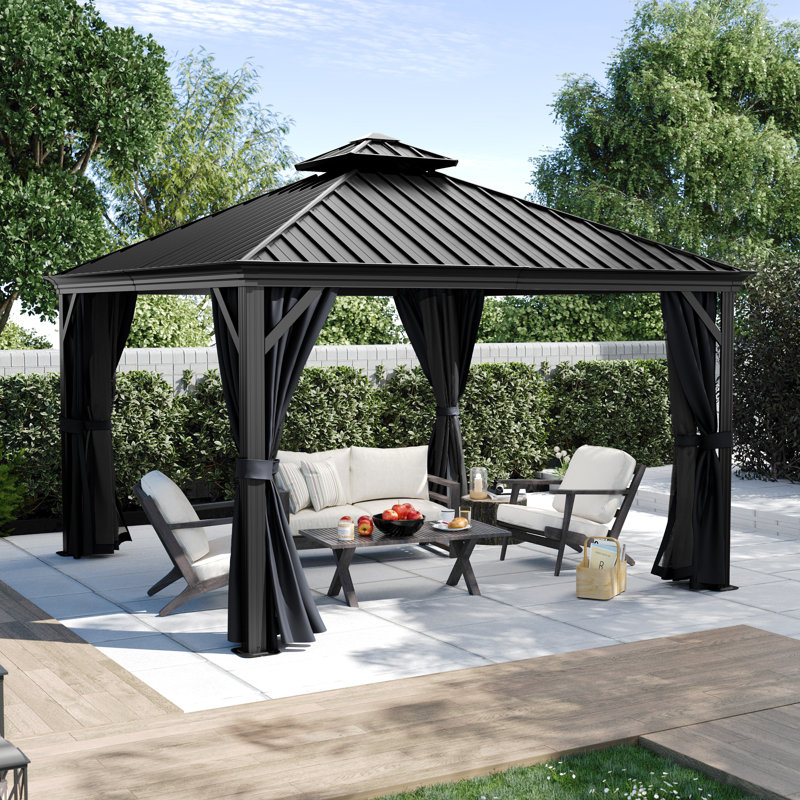 Pavillon de jardin en aluminium, Noir, Noir, l 12 pi x P 12 pi
