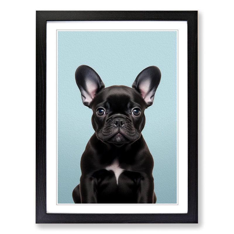 French Bulldog Minimalism No.2 - Framed Print, 64cm H x 46cm W, Black Framed