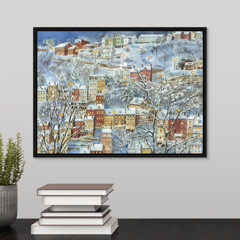 « one wintry night » par jess hager, peinture sur toile, Cadre noir, H 12 po x l 16 po x P 1,75 po