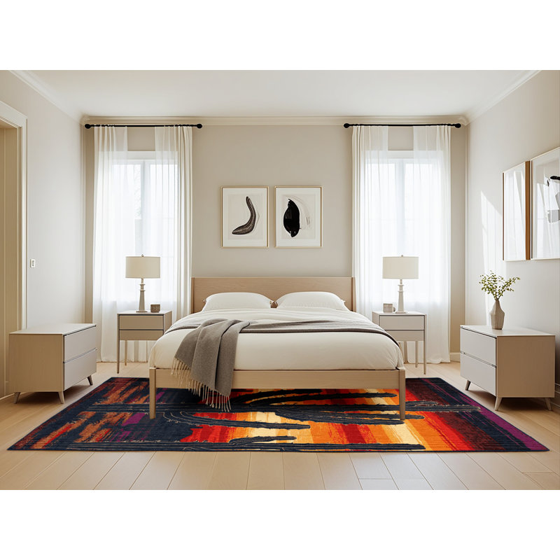 Machine Washable Botanical Purple Area Rug, Rectangle 5' x 8'