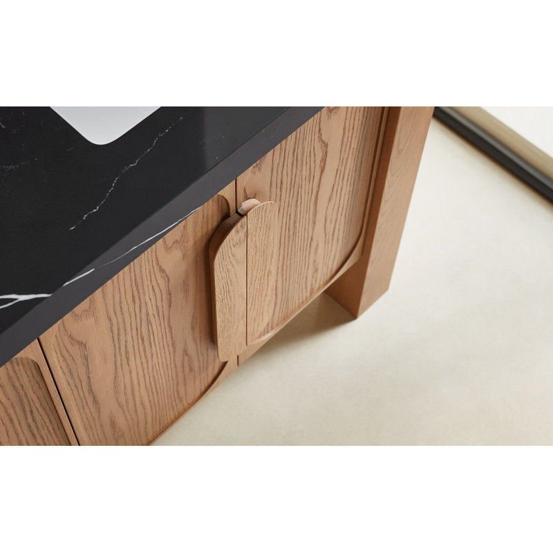 Meuble-lavabo double 60 po Abella Munich, Teck naturel, Noir