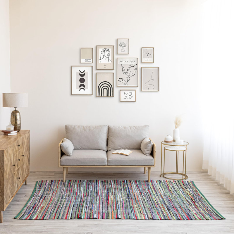 Denim Chindi Rag Area Rug | 3' x 5' | Blue, Green, Square 36 " x 60 "