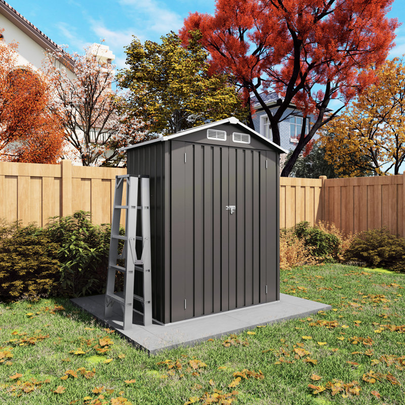 Gray 5X3 Ft Metal Outdoor Tool Shed With Lockable Door, Waterproof And High - Strength, Ideal For Garden Storage, Modern Style Storage Shed, Color, , Can Be A Pet House Or Bikes, Easy To Assemble