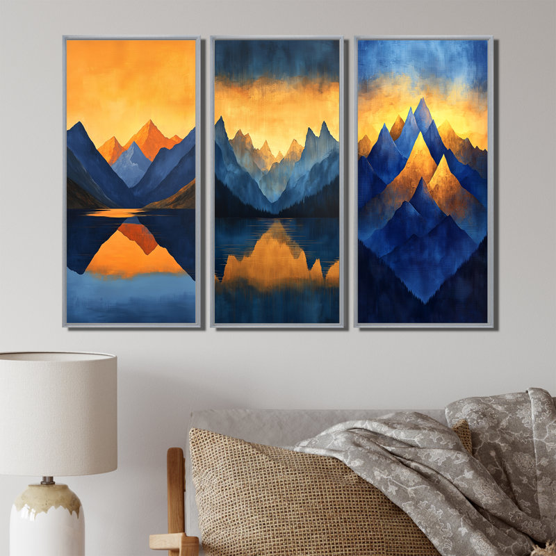 Safire Peaks At Dusk Mountains I - Collection d'art mural paysage de montagnes, H 28 po x l 36 po, Argent argent