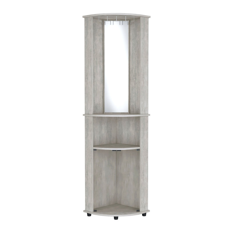 Corner Bar Cabinet, Rack, Glass Door, Gray