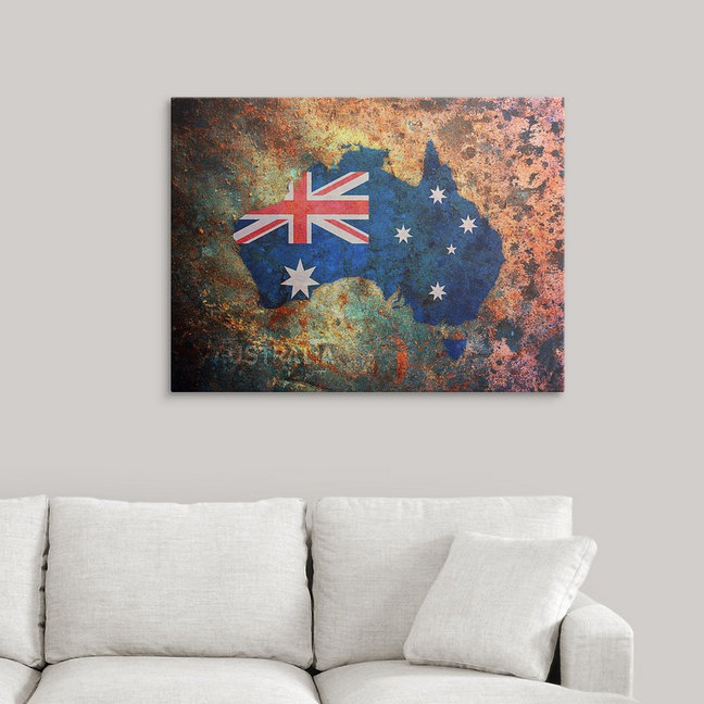 Francy «Australie Flag Map» par Deschamps, impression, H 18 po x l 24 po x P 1,5 po, Toile