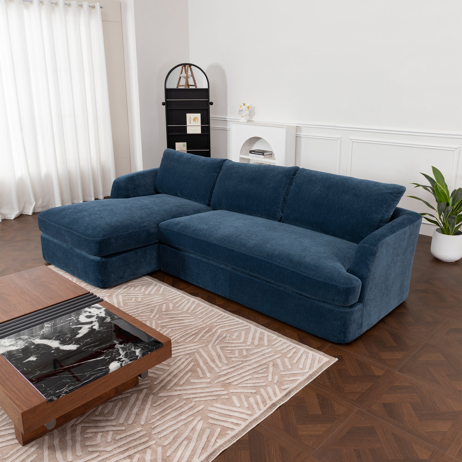 Alameda Velvet Sofa and Chaise, Left Hand Facing, Pacific Velvet