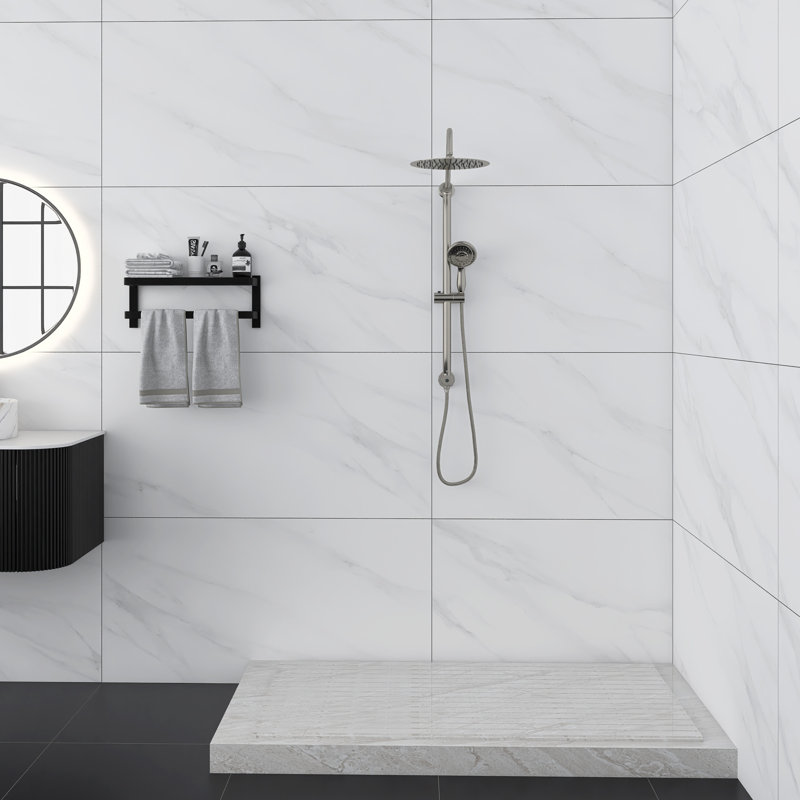 Modern Round Shower System, Rain Shower Head with Handheld Spray, Shower Faucet Set, Brushed Nickel