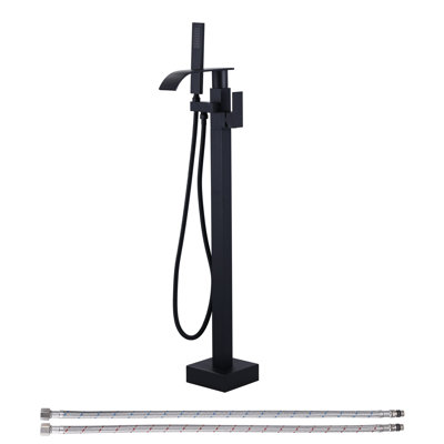 Single-Handle Brass Freestanding Tub Faucet With Handheld Shower, Waterfall Floor Mount Bathtub Filler