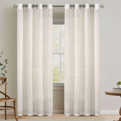 Rideaux en lin à œillets pour salon 2 rideaux semi-transparents semi-transparents de style campagnard rustique Boho Rideau de chambre à coucher mousseline aspect filtrant la lumière