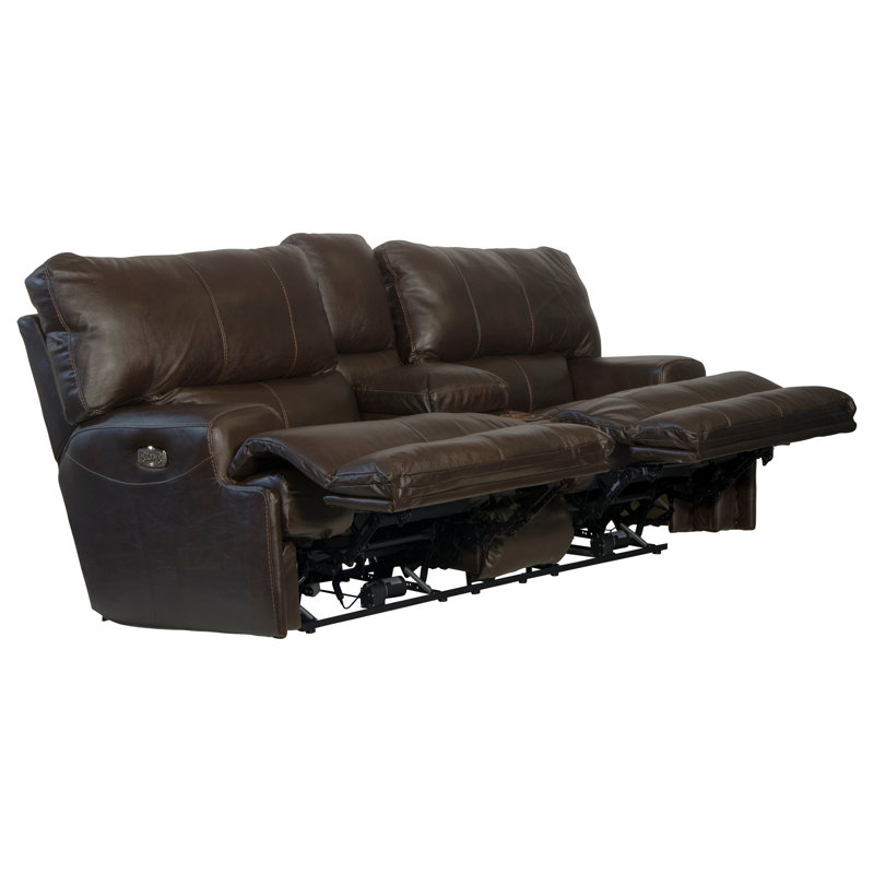 Causeuse inclinable en cuir italien avec console de rangement 89 po Anjuman, Similicuir brun, Électrique, Oui