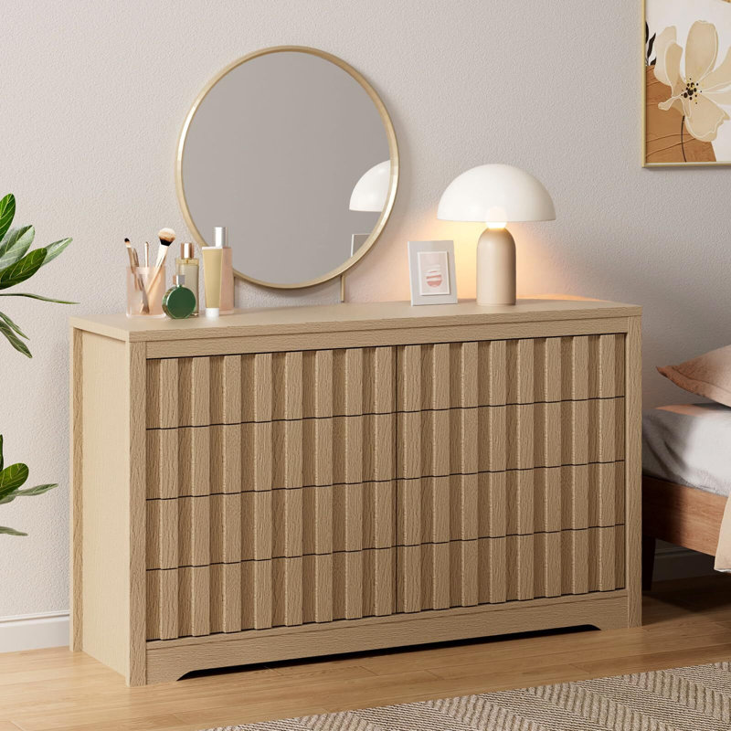 Commode 8 tiroirs pour la chambre à coucher, commode moderne Mid-Century et commodes, profil courbé, rangement en bois pour le couloir, le vestibule
