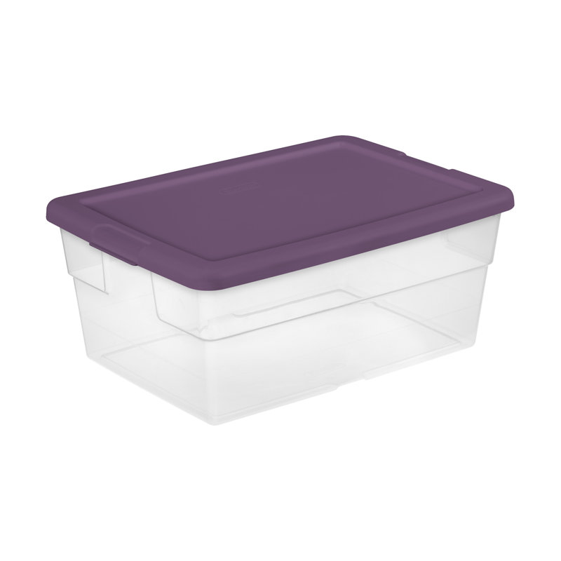 Ensemble de 16 bacs de rangement en plastique, Transparent / mauve