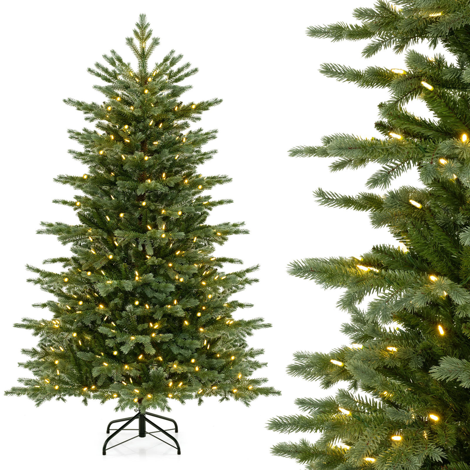 Artificial Christmas Tree With 2116 Lush Pvc & Pe Tips 300 Led Lights, 6'