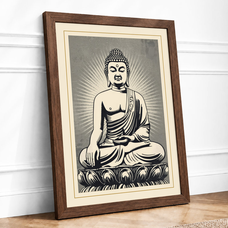 Meditative Buddha Japandi - Framed Print, A1 - 84.1 x 59.4 cm, Walnut